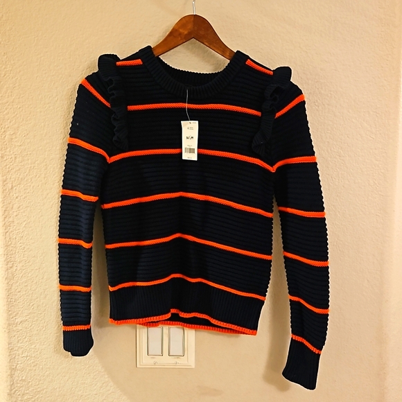 Banana Republic Navy striped knit ruffle sweater - Picture 3 of 4